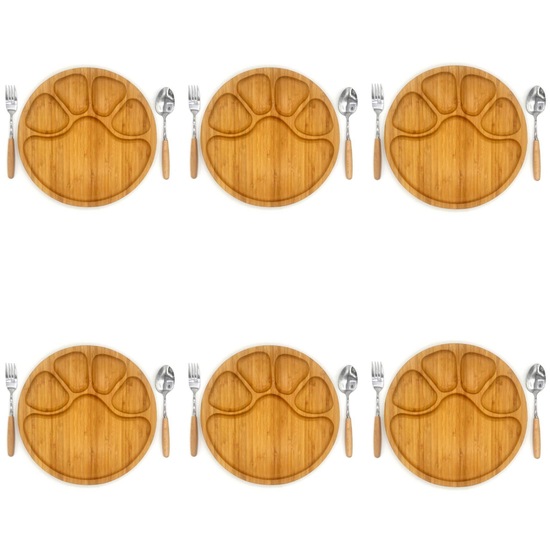 سرویس 6 نفره بشقاب بامبو با قاشق و چنگال دسته چوبی