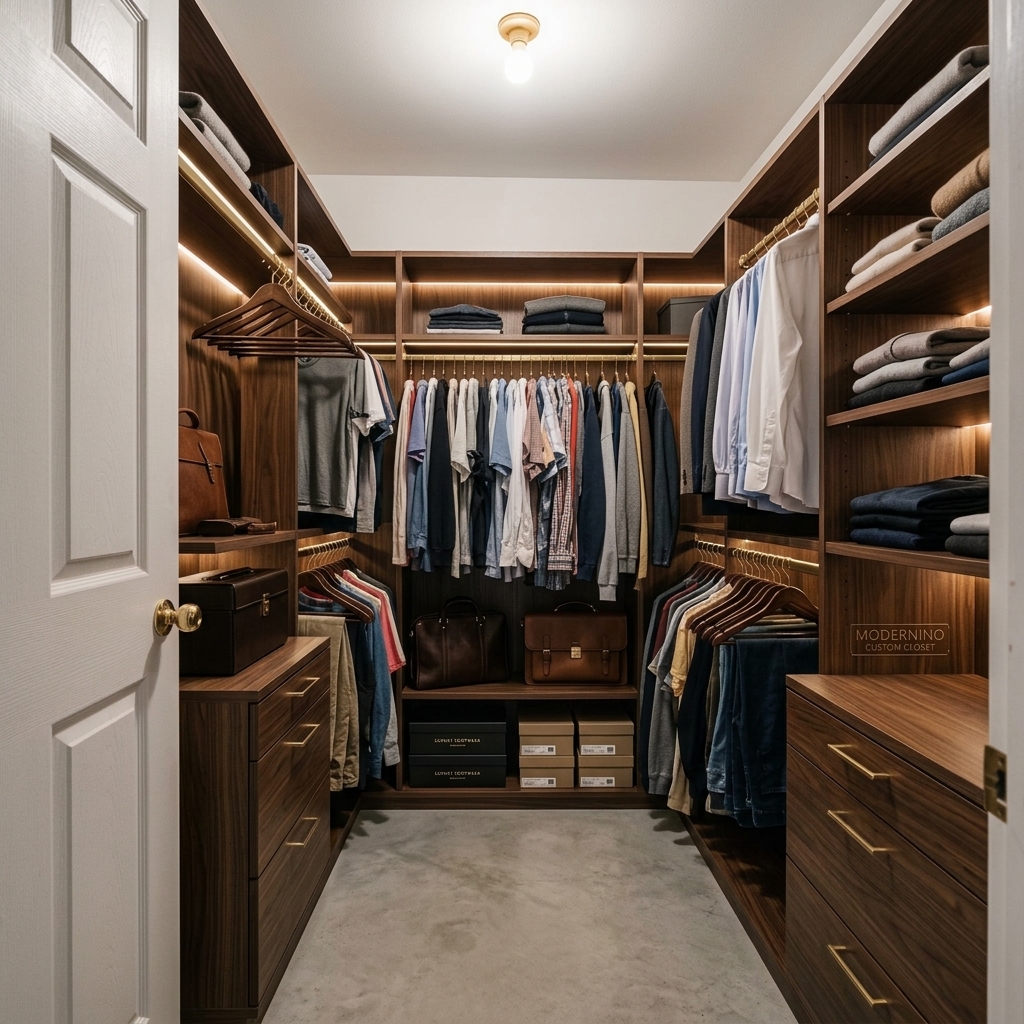 Narrow Walk-In Wardrobe Enforcing 36-Inch Clearance Buffer