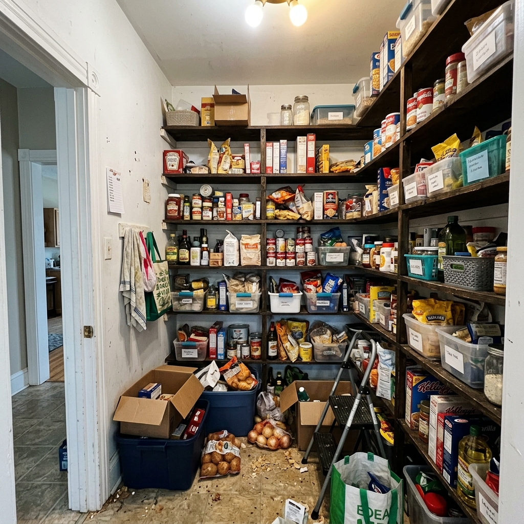 Vertical kosher reach-in pantry design maximizing ceiling height in Brooklyn NY brownstone