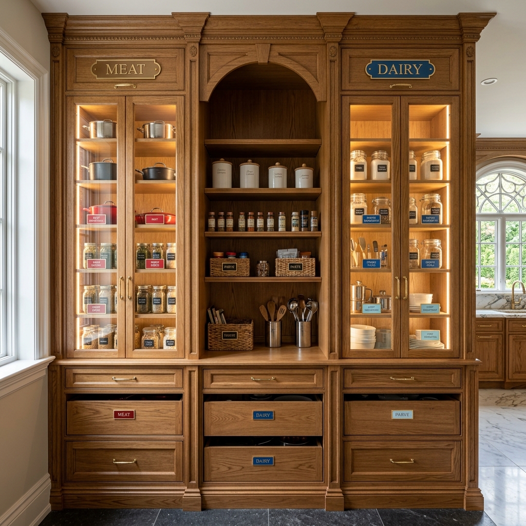 Walk-in kosher butler pantry with dedicated dual prep towers in Teaneck NJ estate