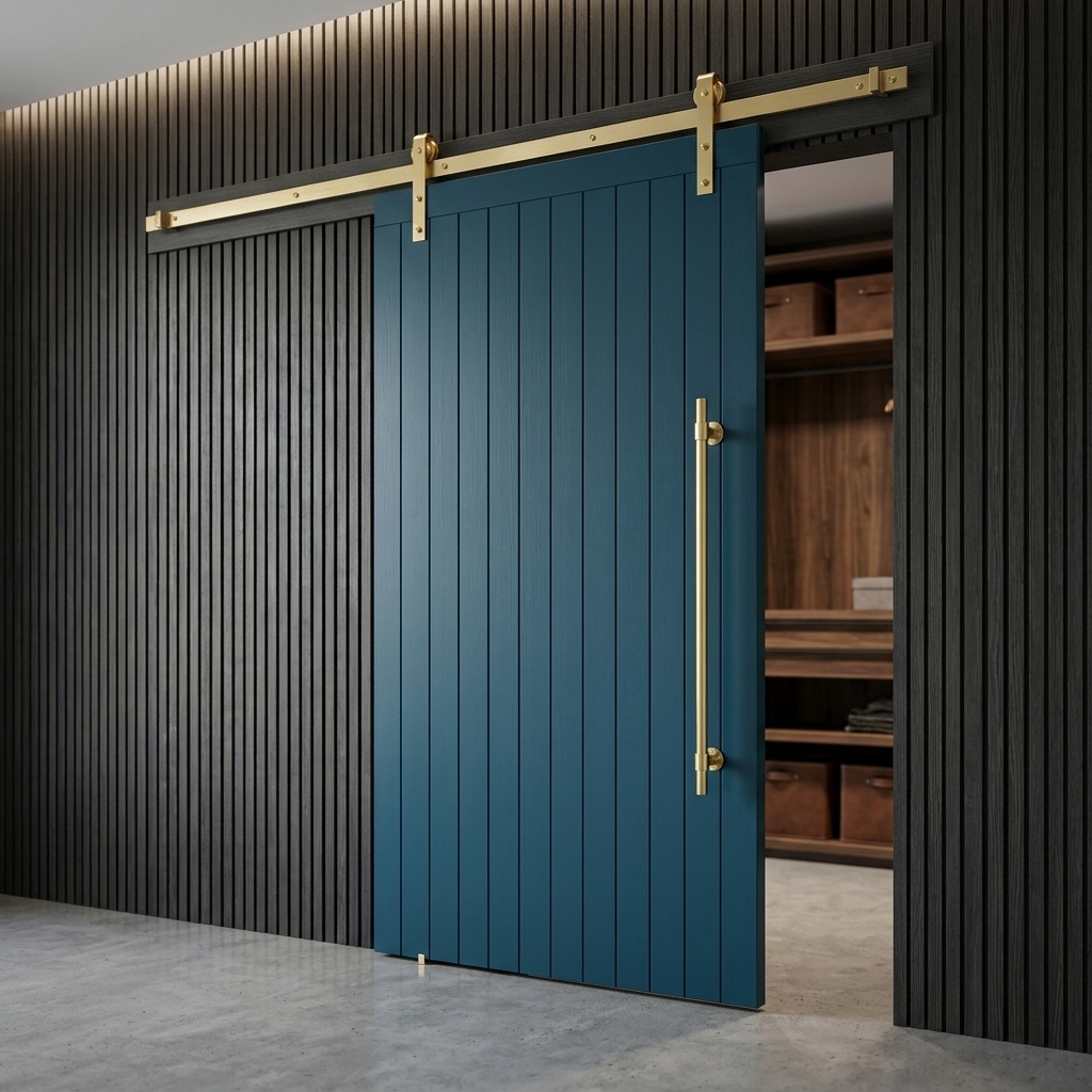 Fluted Reeded Glass with Brass Hardware