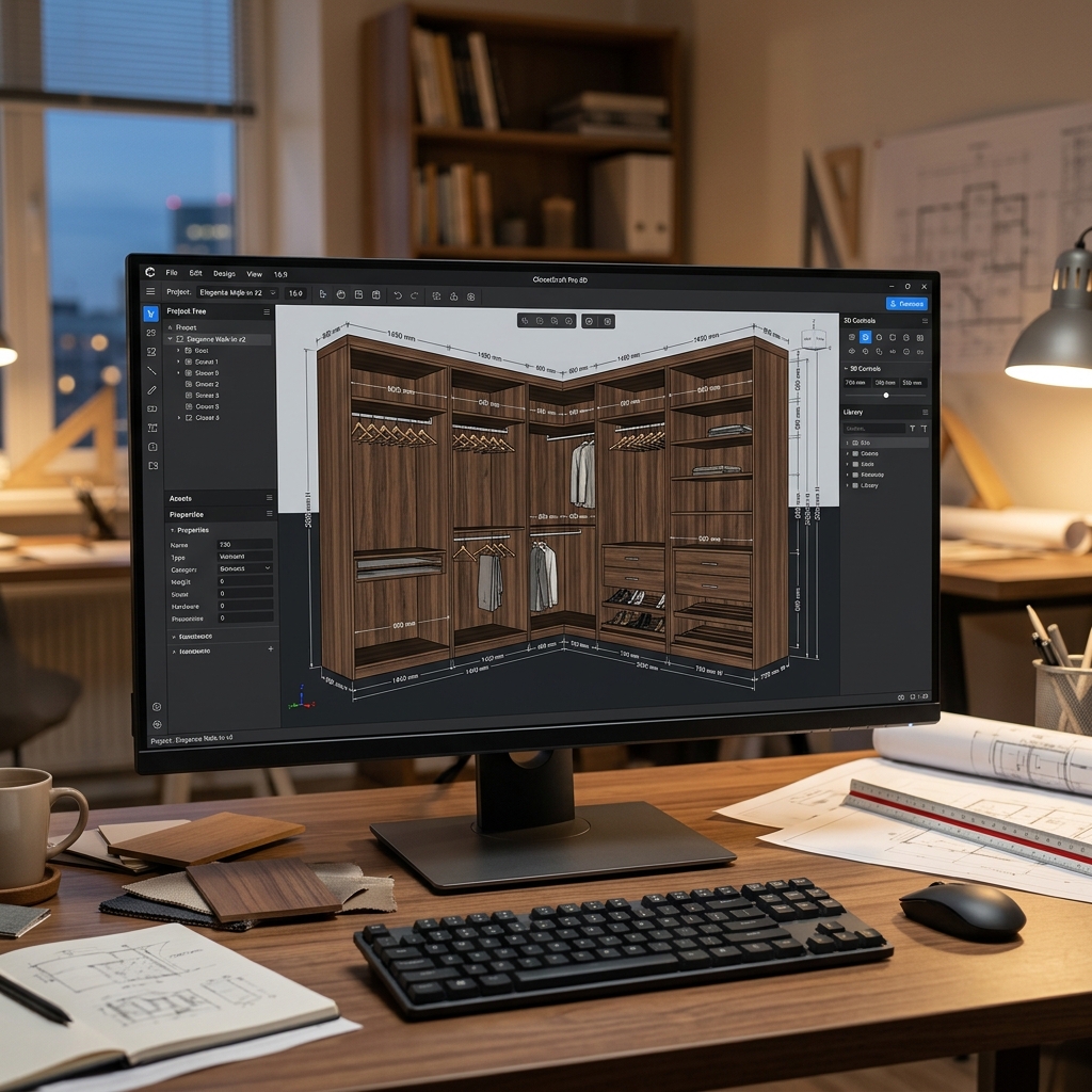 Interactive 3D custom closet design interface
