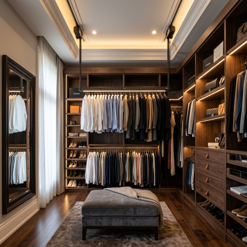 High Ceiling Luxury Walk-In with Dual Automated Rods