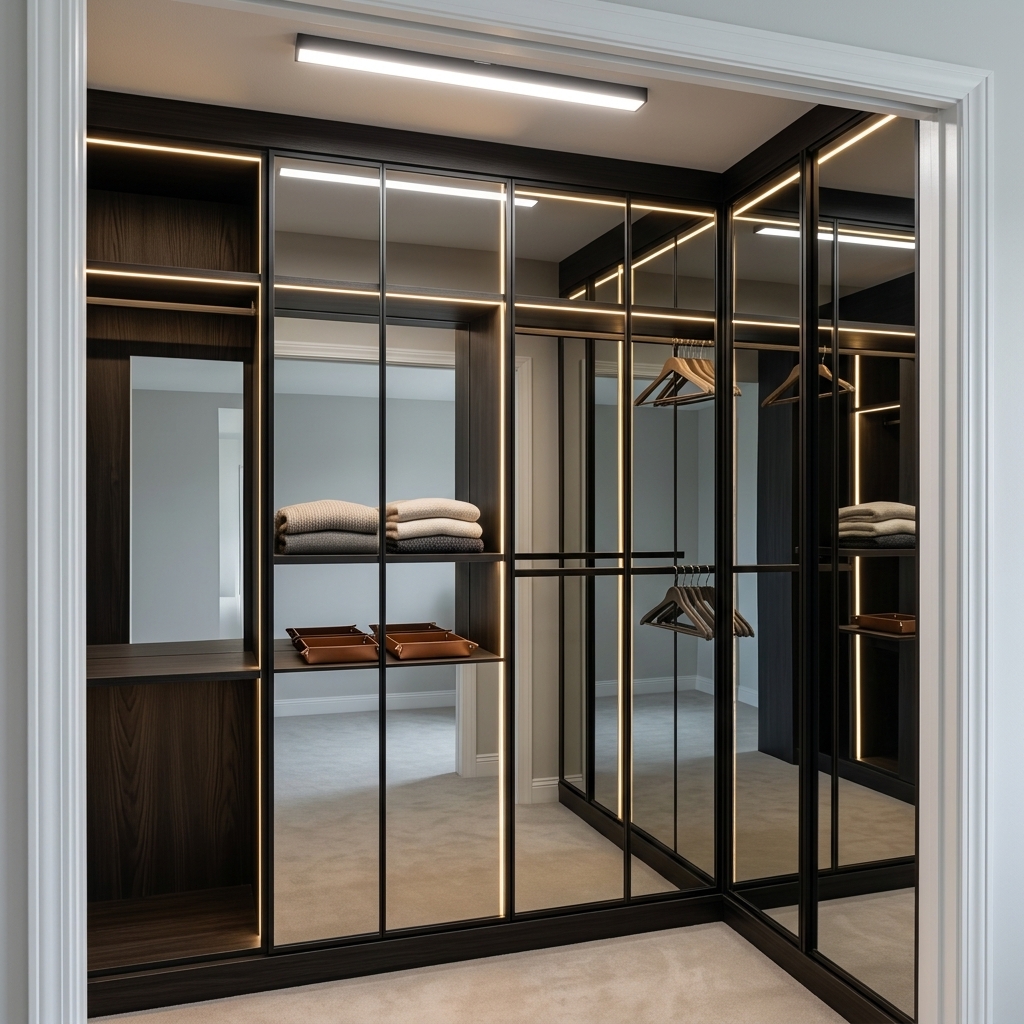 Modernino luxury custom mirrored closet after installation