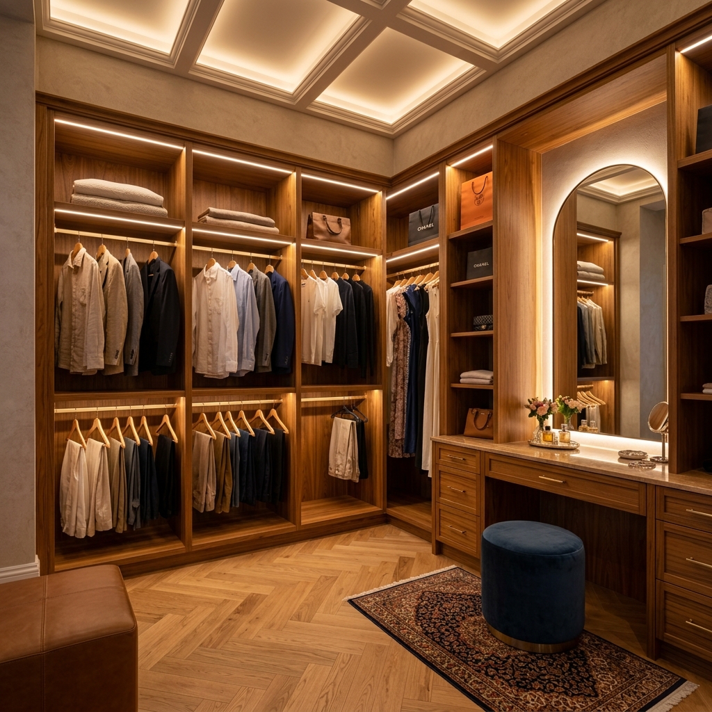 Senior-living safe storage with zero-step pull-outs and anti-glare task lighting
